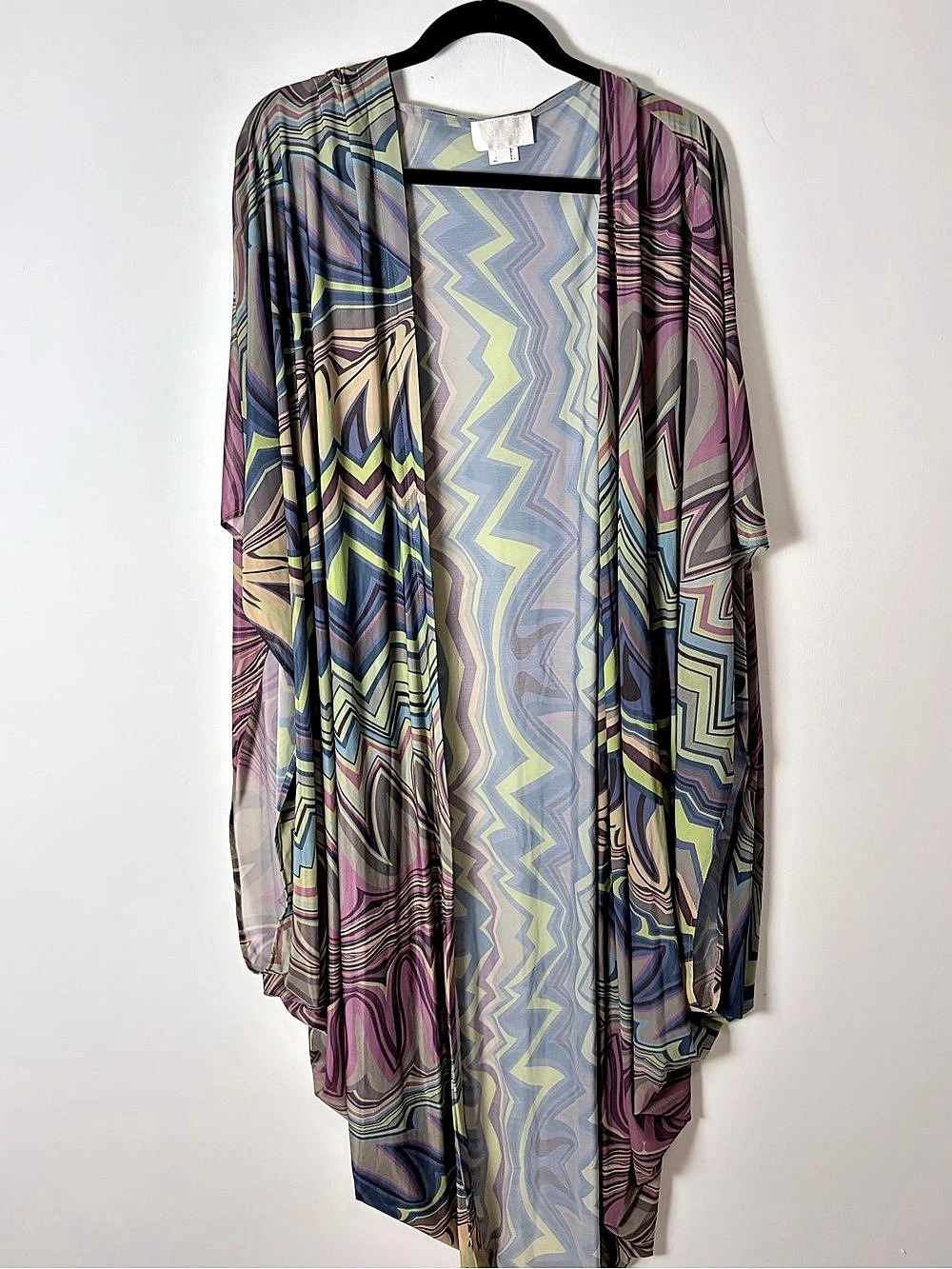 ALEXIS Geometric Print Sheer Kimono Duster Cover Up One Size